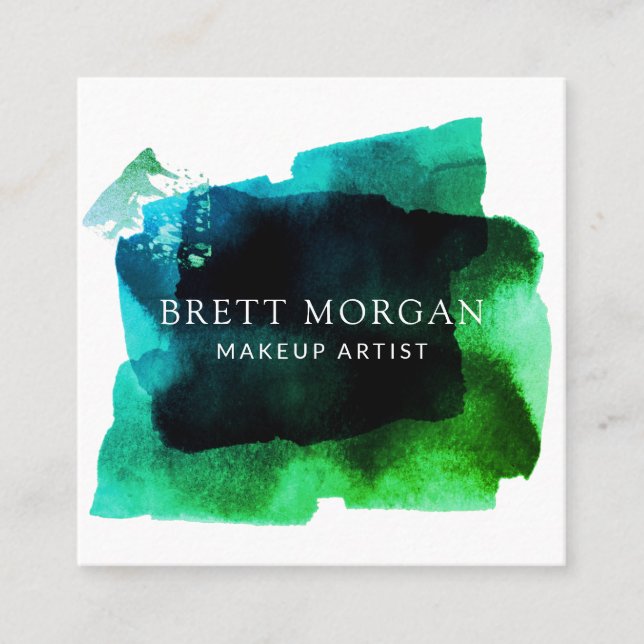 Abstract Smoky Blue Green Black Makeup Artist   Square Business Card (Front)