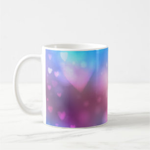 Abstract smooth blur blue and pink background with coffee mug