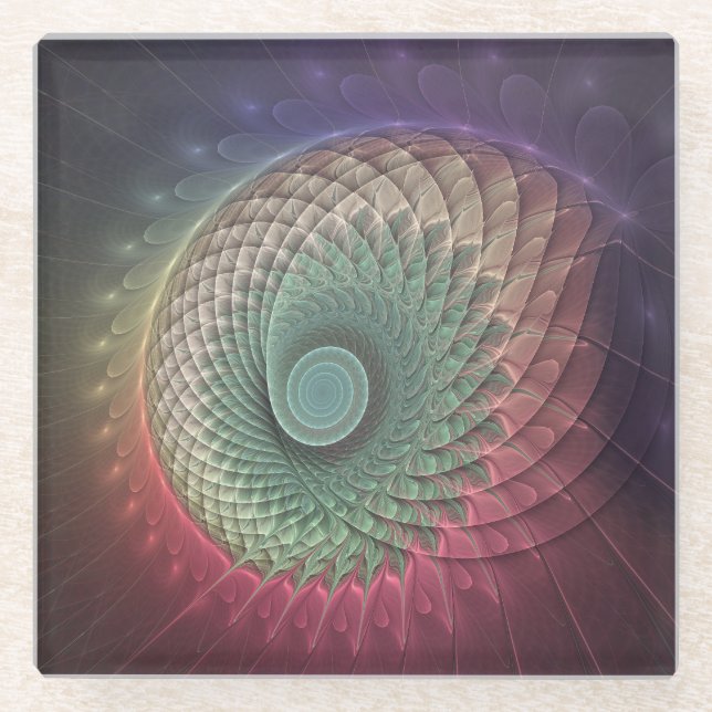 Abstract Snail Colourful Modern Fractal Art Glass Coaster (Front)