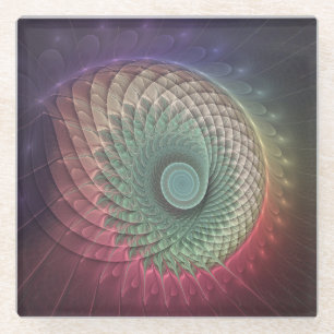 Abstract Snail Colourful Modern Fractal Art Glass Coaster