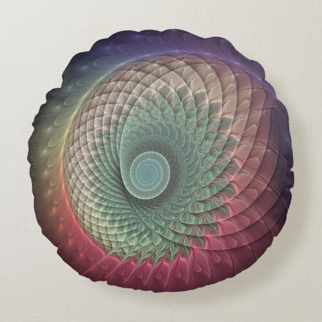 Abstract Snail Colourful Modern Fractal Art Round Cushion (Front)