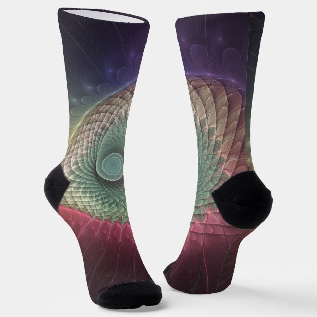 Abstract Snail Colourful Modern Fractal Art Socks (Angled)