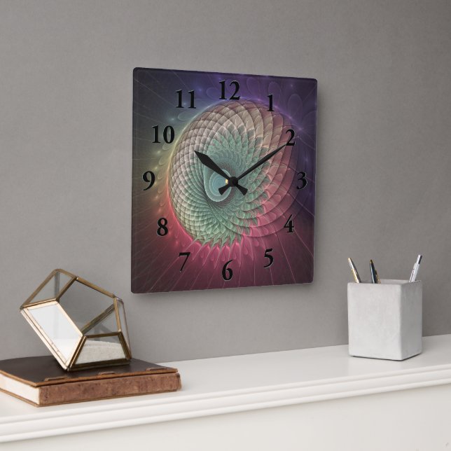 Abstract Snail Colourful Modern Fractal Art Square Wall Clock (Office)