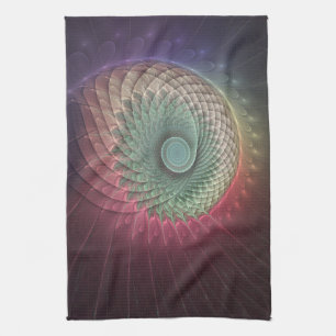 Abstract Snail Colourful Modern Fractal Art Tea Towel