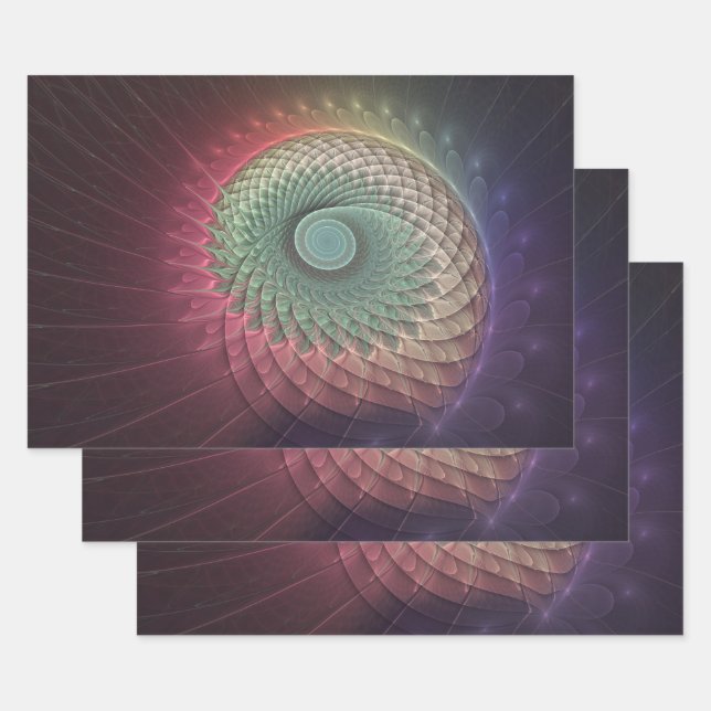 Abstract Snail Colourful Modern Fractal Art Wrapping Paper Sheet (Set)