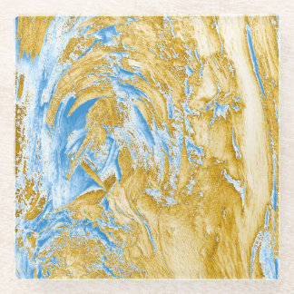 Abstract Soft Blue: Golden Touches. Glass Coaster