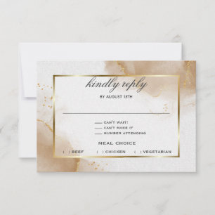 Abstract Soft Brown Gold Marbled RSVP Card