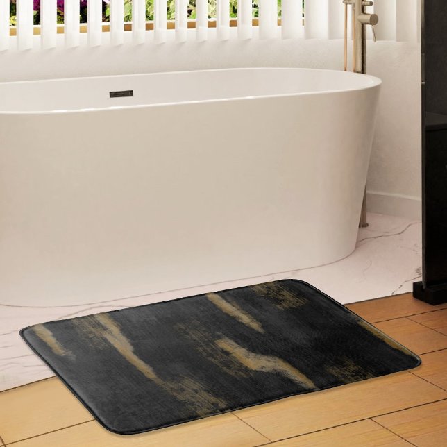 Abstract Soft Hues Deep Charcoal & Gold Bath Mat (Creator Uploaded)