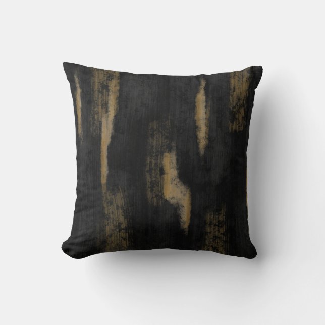 Abstract Soft Hues Deep Charcoal & Gold Cushion (Front)