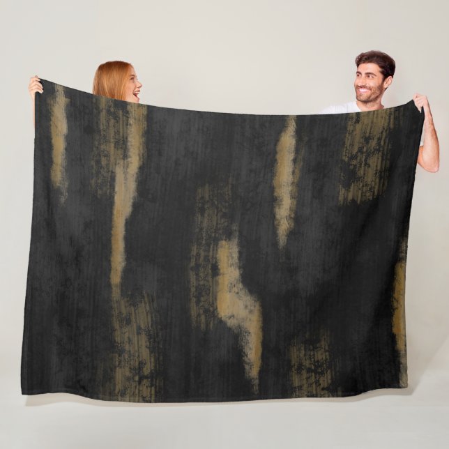 Abstract Soft Hues Deep Charcoal & Gold Fleece Blanket (In Situ)