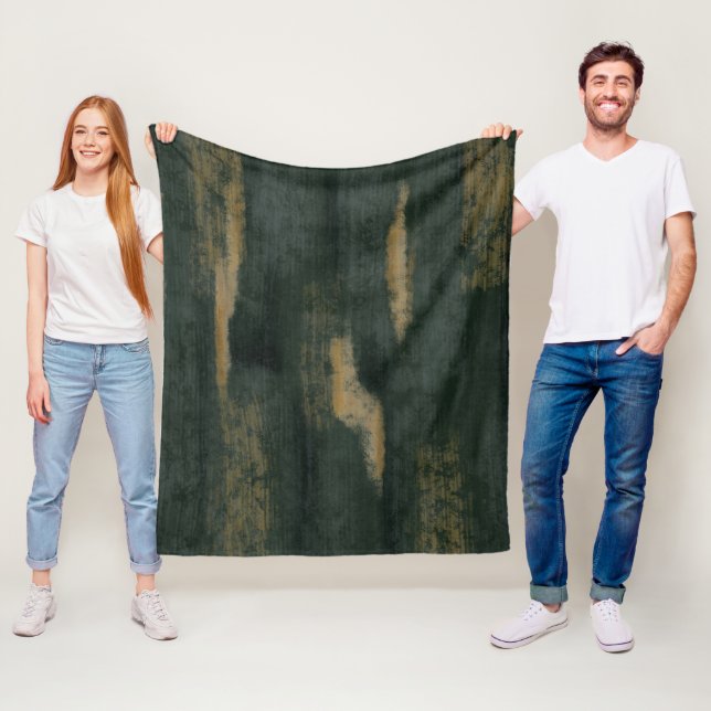 Abstract Soft Hues Deep Green & Gold Fleece Blanket (In Situ)