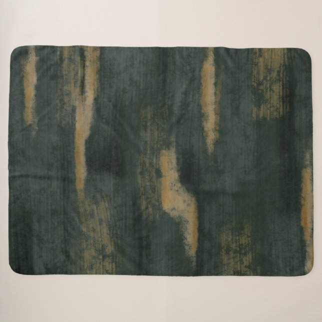 Abstract Soft Hues Deep Green & Gold Sherpa Blanke Blanket (Front (Horizontal))