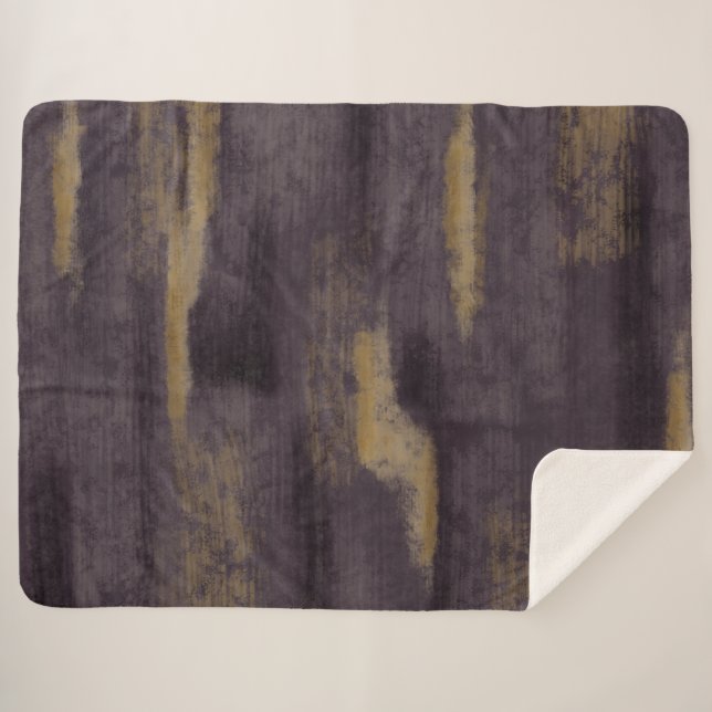 Abstract Soft Hues Deep Plum & Gold Sherpa Blanket (Front (Horizontal))