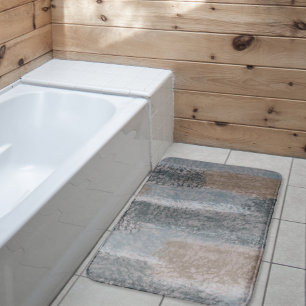 Abstract Soft Hues Gray Beige Steel Blue & Brown Bath Mat