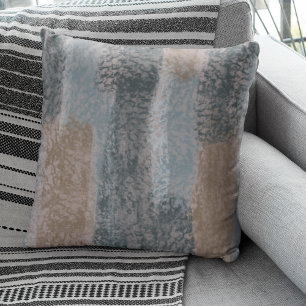 Abstract Soft Hues Gray Beige Steel Blue & Brown Cushion