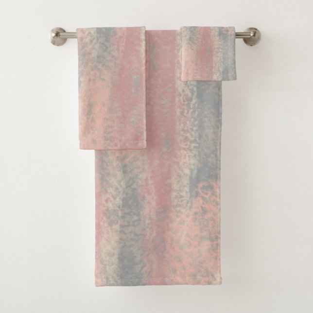 Abstract Soft Hues Grey Beige Pink Bath Mat Bath Towel Set (Insitu)