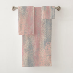 Abstract Soft Hues Grey Beige Pink Bath Mat Towel Set