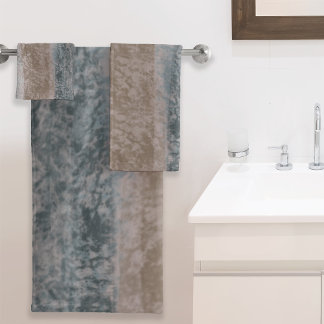 Abstract Soft Hues Grey Beige Steel Blue & Brown Bath Towel Set