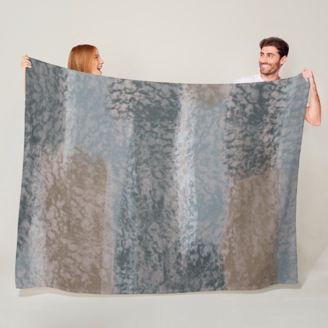Abstract Soft Hues Grey Beige Steel Blue & Brown Fleece Blanket (In Situ)