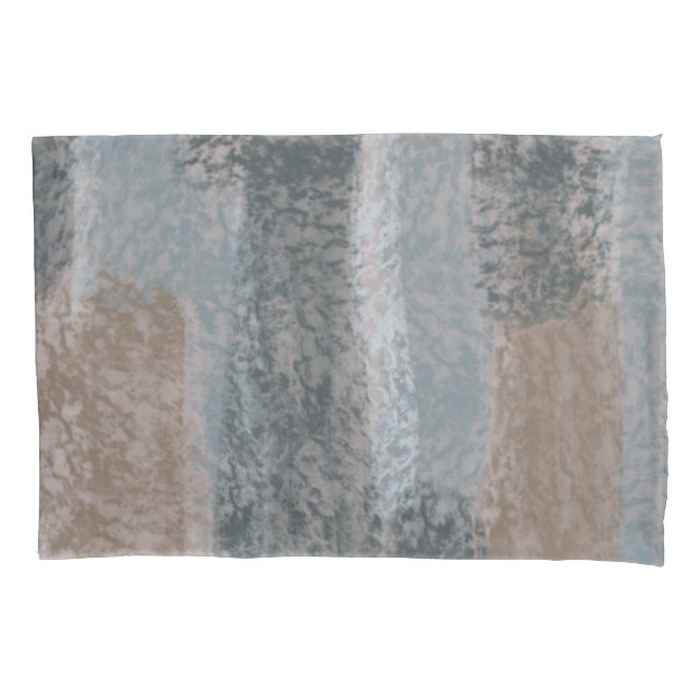 Abstract Soft Hues Grey Beige Steel Blue & Brown Pillowcase (Front-Left)