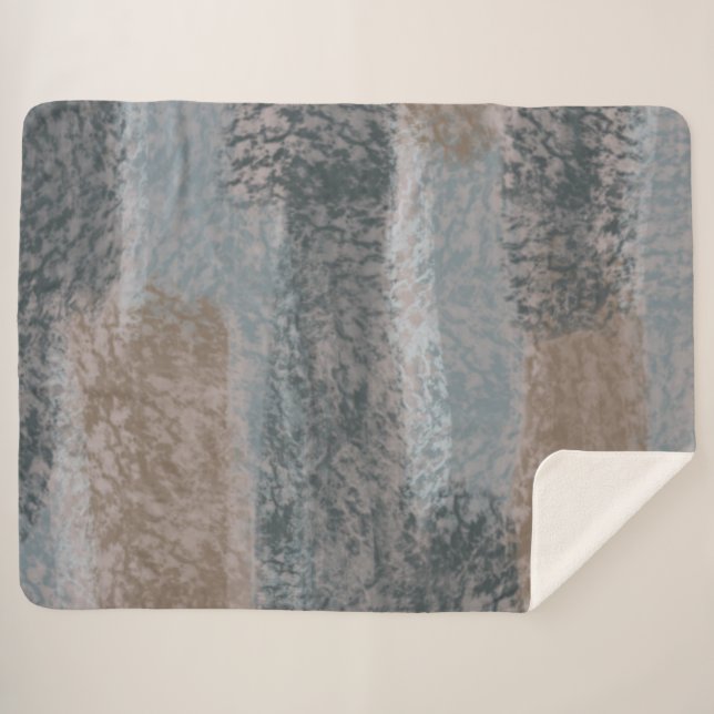 Abstract Soft Hues Grey Beige Steel Blue & Brown Sherpa Blanket (Front (Horizontal))