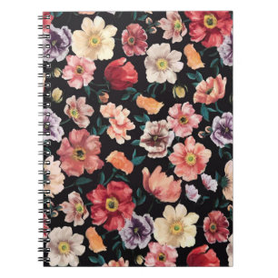 abstract solid flowers full arrangement, all over notebook