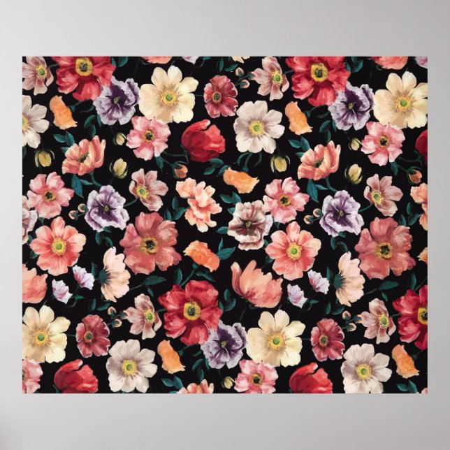 abstract solid flowers full arrangement, all over  poster (Front)