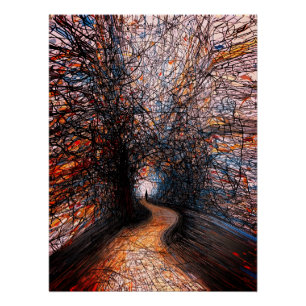 Abstract Solitude Road – Colourful Tree Pathway Poster