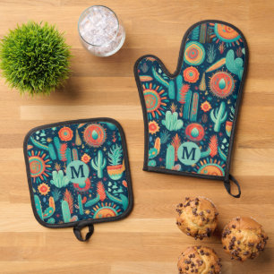 Abstract Sonoran Desert Pattern Monogram Oven Mitt & Pot Holder Set