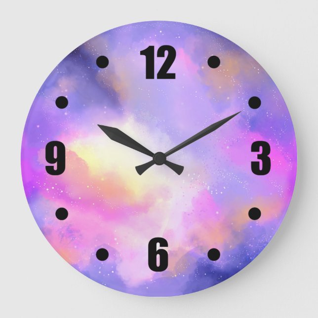 Abstract Space Design in Purple Pink and Yellow Large Clock (Front)