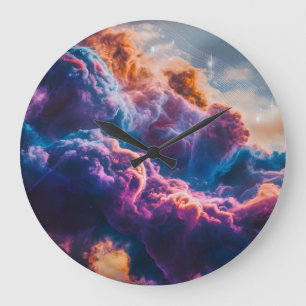 Abstract Space Nebula Art - Colorful Cosmic Large Clock