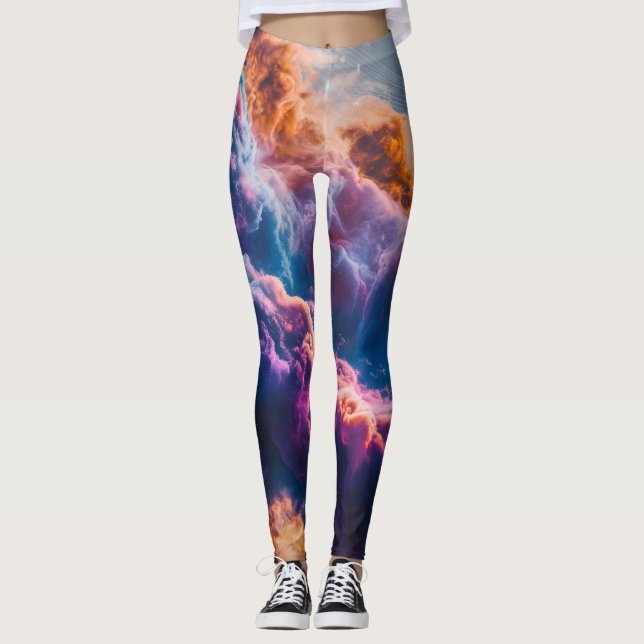 Abstract Space Nebula Art - Colorful Cosmic Leggings (Front)