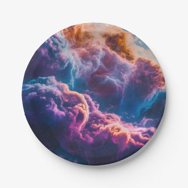 Abstract Space Nebula Art - Colorful Cosmic Paper Plate (Front)