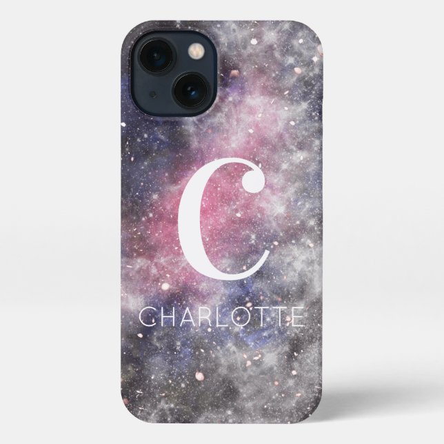 Abstract space personalised monogram name iPhone case (Back)
