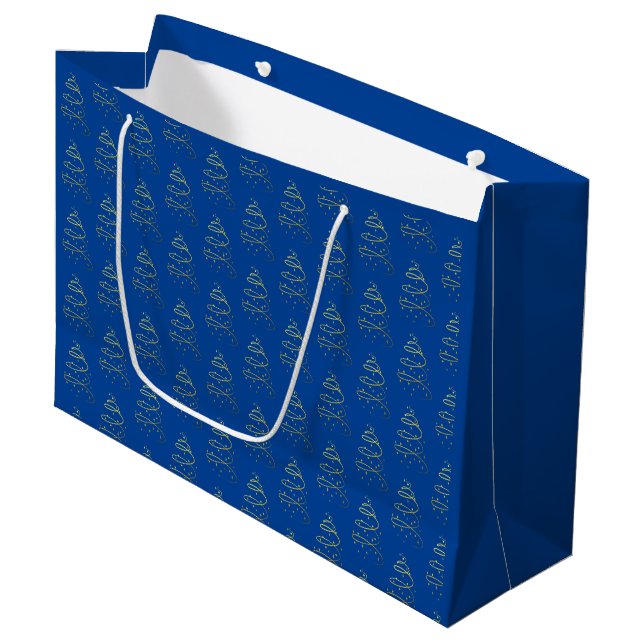 Abstract Sparkling Gold, Blue Christmas Tree Large Gift Bag (Front Angled)