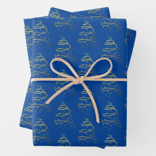 Abstract Sparkling Gold, Blue Christmas Tree Wrapping Paper Sheet