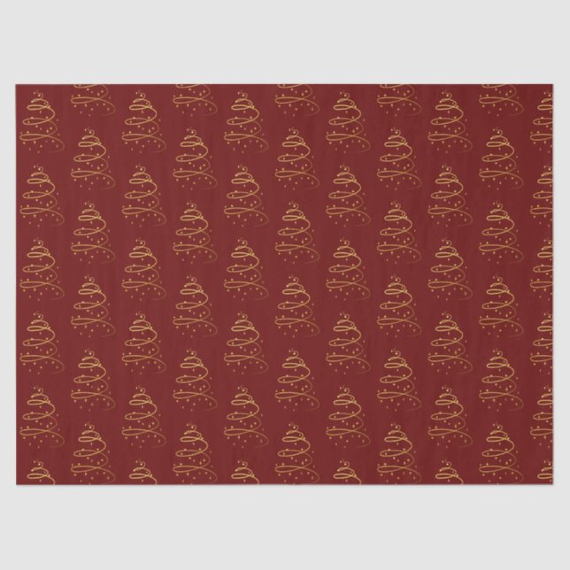 Abstract Sparkling Gold, Burgundy Christmas Tree Tissue Paper (Front)