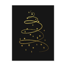 Abstract Sparkling Gold Christmas Tree on Black