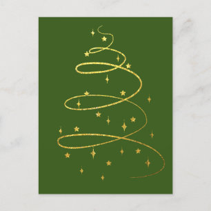 Abstract Sparkling Gold Christmas Tree on Green Holiday Postcard