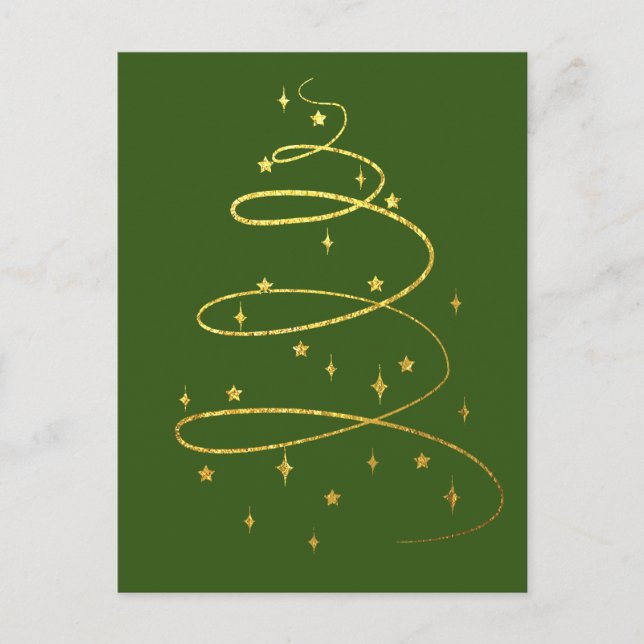 Abstract Sparkling Gold Christmas Tree on Green Holiday Postcard (Front)