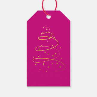 Abstract Sparkling Gold Christmas Tree on Magenta Gift Tags