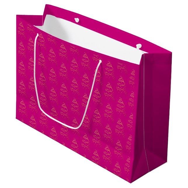 Abstract Sparkling Gold, Magenta Christmas Tree Large Gift Bag (Front Angled)