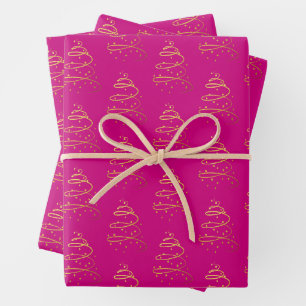 Abstract Sparkling Gold, Magenta Christmas Tree Wrapping Paper Sheet
