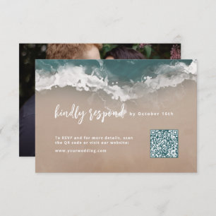 Abstract sparkling moody ocean beach QR code  RSVP Card