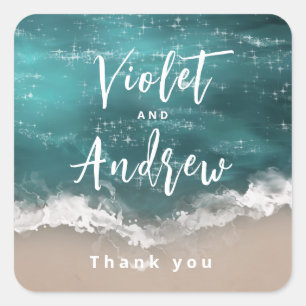 Abstract sparkling moody ocean beach wedding favou square sticker