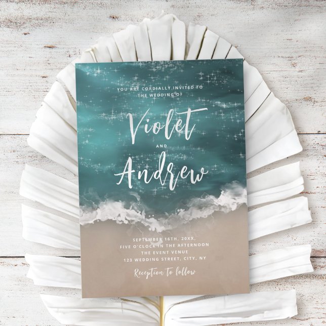 Abstract sparkling moody ocean beach wedding invitation (Creator Uploaded)