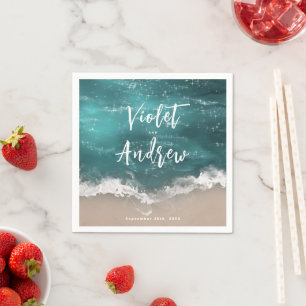 Abstract sparkling moody ocean beach wedding napkin