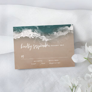 Abstract sparkling moody ocean beach wedding RSVP card