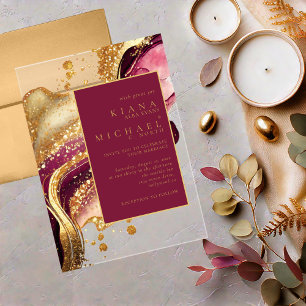 Abstract Sparkling Wedding Wine Red ID1018 Acrylic Invitations