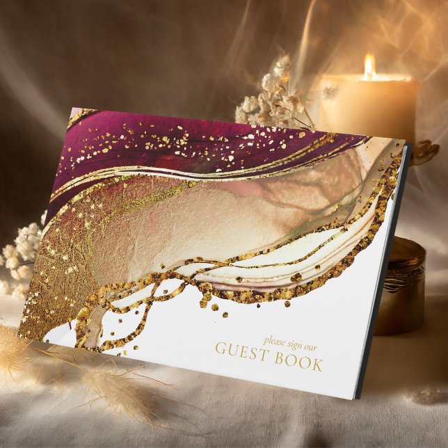 Abstract Sparkling Wedding Wine Red ID1018 Guest Book (Creator Uploaded)